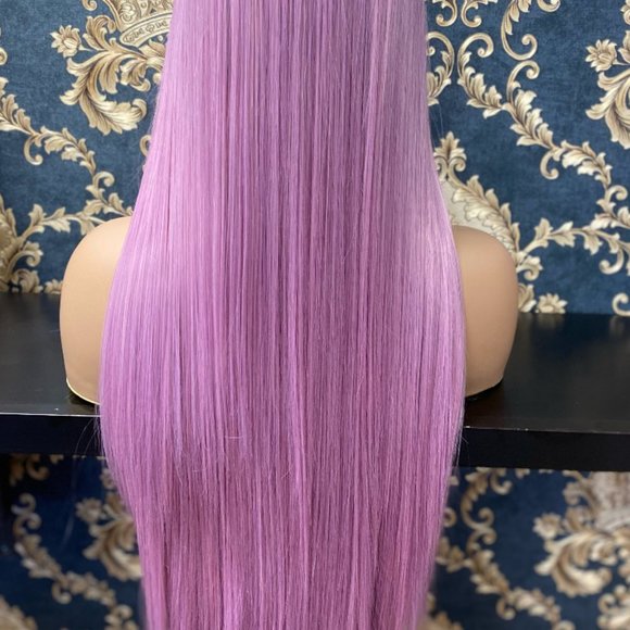 Lavender Human Hair Blend Wig - Picture 3 of 3